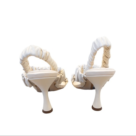 SAM EDELMAN Marlena Ruched Leather Slingback Sandals in Ivory - Size 6.5 - Picture 2 of 6